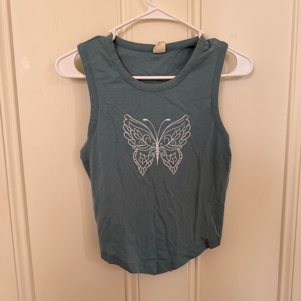 Urban Outfitters Teal Butterfly Graphic Tank